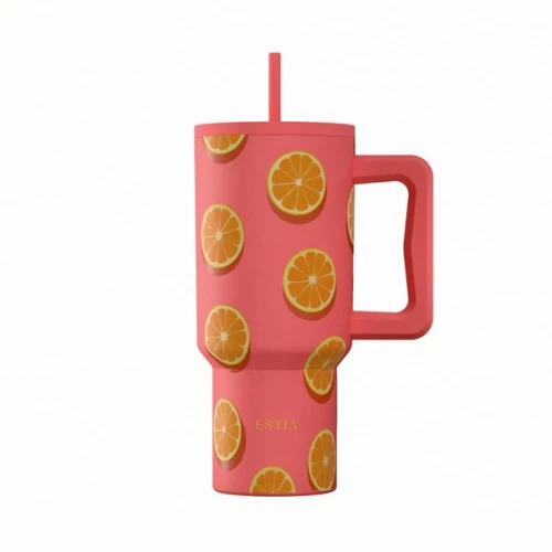 Estia Θερμός Ποτήρι Straw Tumbler XL 900ml Save The Aegean Orange Pop 01-41595