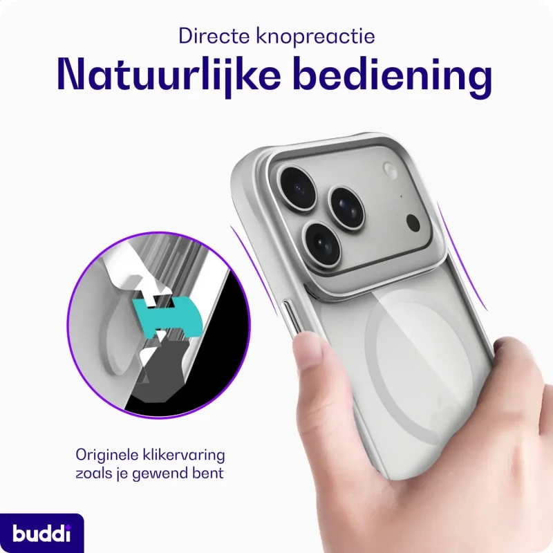 Θήκη iPhone 17 Pro Buddi Hybrid Σκληρή Διάφανη με MagSafe - Matched Silver (8719246597367)