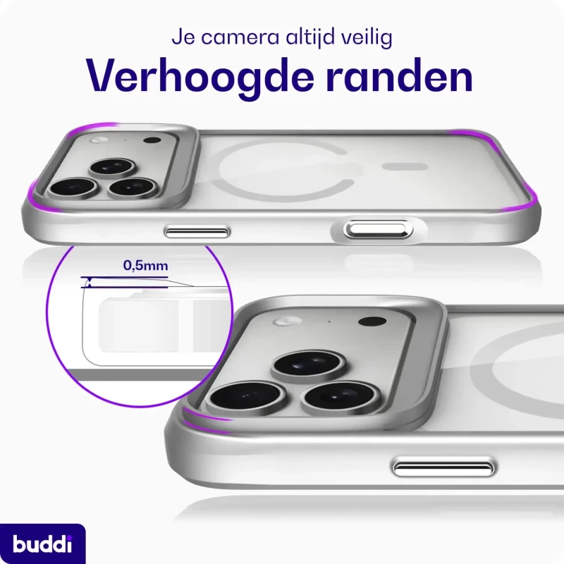 Θήκη iPhone 17 Pro Buddi Hybrid Σκληρή Διάφανη με MagSafe - Matched Silver (8719246597367)