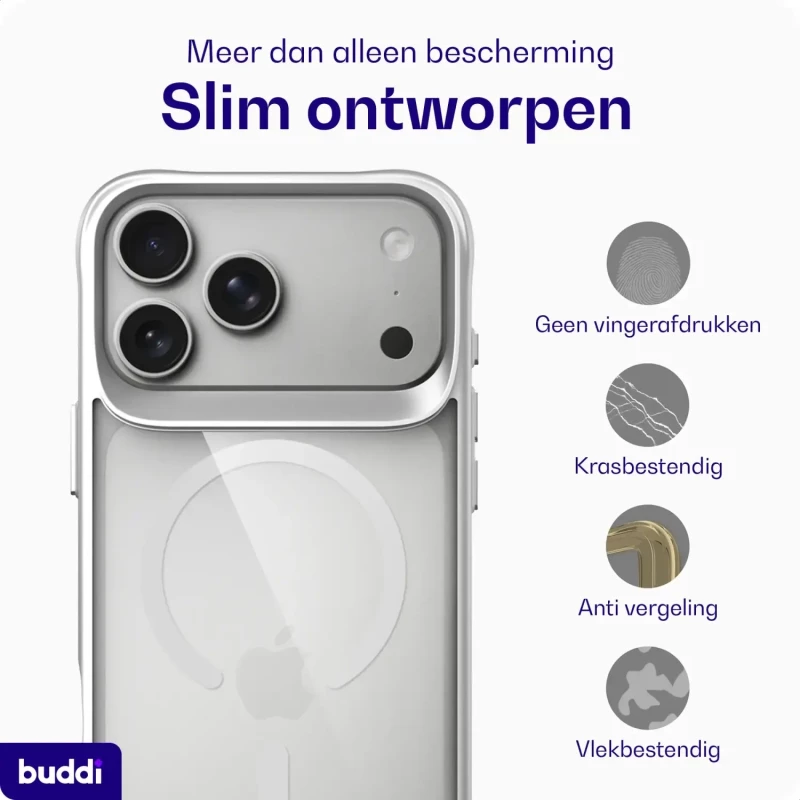Θήκη iPhone 17 Pro Buddi Hybrid Σκληρή Διάφανη με MagSafe - Matched Silver (8719246597367)