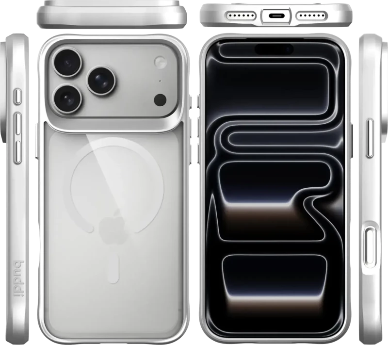 Θήκη iPhone 17 Pro Buddi Hybrid Σκληρή Διάφανη με MagSafe - Matched Silver (8719246597367)