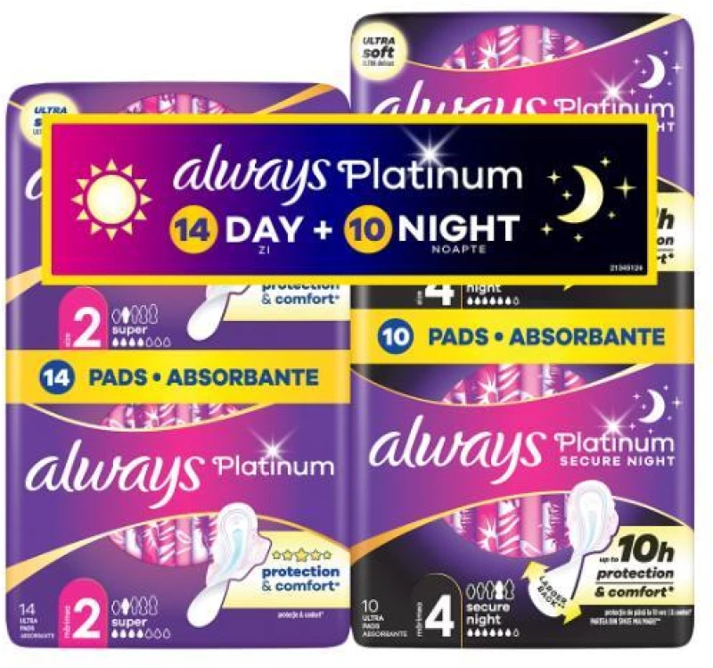 ALWAYS Ultra Platinum Night Μέγεθος 2 14 Τεμάχια & Μέγεθος 4 10 Τεμάχια