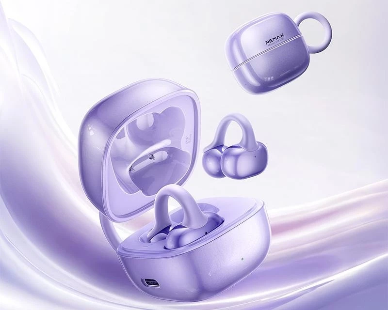 Remax OWS-22 Earbud / Open Ear Bluetooth Handsfree Ακουστικά με Θήκη Φόρτισης Μωβ