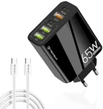 Techsuit Φορτιστής Premium Pentaxpower CHC2 3x USB, 2x Type-C PD 20W, 65W, με Καλώδιο Type-C 1m Black