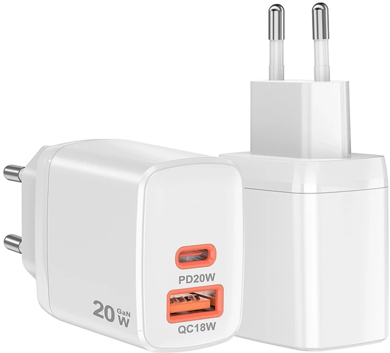Techsuit Φορτιστής Duonix20W CH2 Type-C / USB-A Dual Travel Charger 20W White