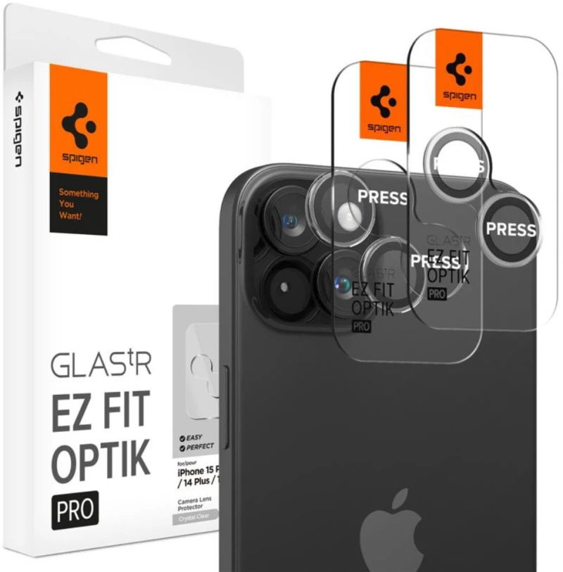 Spigen Glass tR EZ Fit Optik Pro Camera Tempered Glass 2 Pack iPhone 15/15 Plus/14/14 Plus Crystal Clear