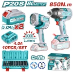 Total TOSLI241181E Σετ Μπουλονόκλειδο & Προβολέας Brushless 20V με 2 Μπαταρίες 5Ah