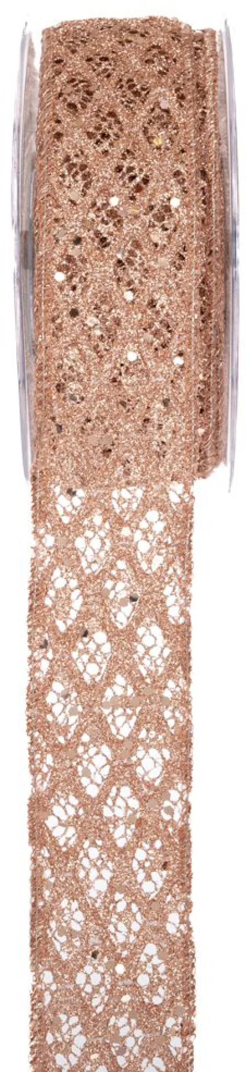 Sparkly Grid χριστουγεννιάτικη κορδέλα σε μπεζ απόχρωση με γεωμετρικό πλέγμα 5,2x900 εκ