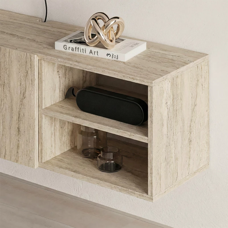 Έπιπλο τηλεόρασης επιτοίχιο Conrad χρώμα travertine 140x35x38εκ.