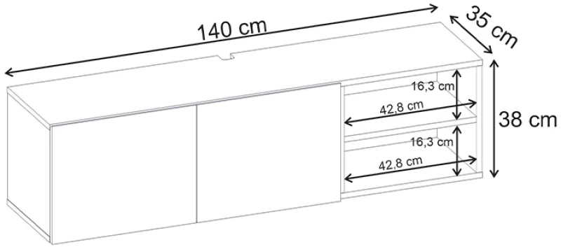 Έπιπλο τηλεόρασης επιτοίχιο Conrad χρώμα travertine 140x35x38εκ.