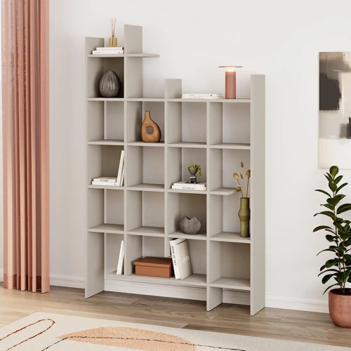 Βιβλιοθήκη Manco χρώμα sandstone 122x25,5x188εκ.
