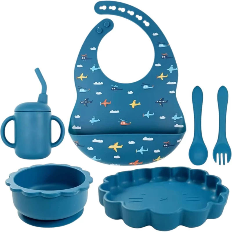 Planes Blue set, σετ φαγητού σιλικόνης με βεντούζα 6τμχ, Queen Mother
