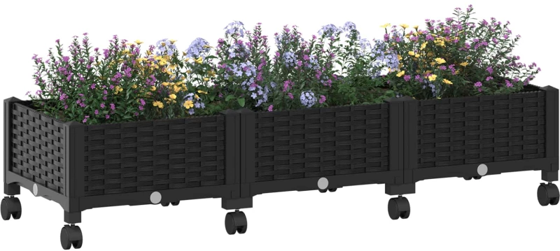 vidaXL Κήπος Γλαστράκι με Ροδάκια Μαύρο 120 x 40 x 29 εκ PP