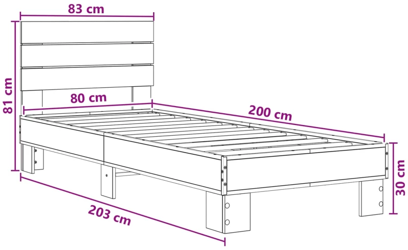 vidaXL Κρεβάτι με Κεφαλάρι Artisan Δρυς 80 x 200 cm Επεξεργασμένο Ξύλο
