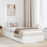 vidaXL Κρεβάτι Αποθήκης Καθαρό Λευκό 100 x 190 cm Τεχνητό δέρμα