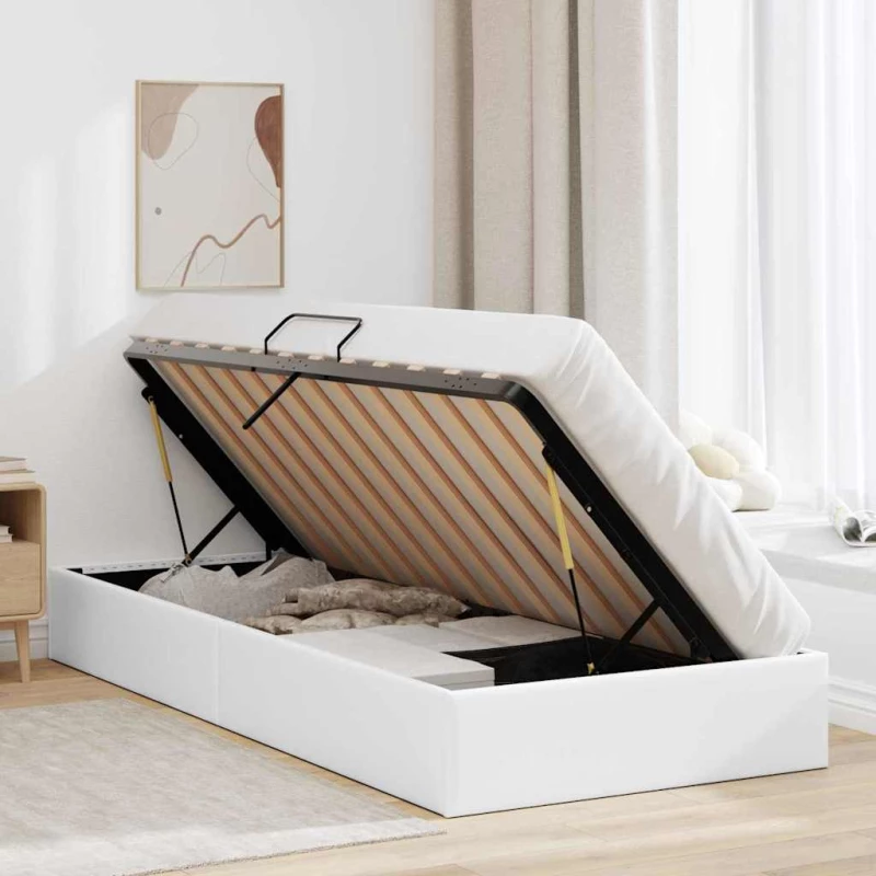 vidaXL Κρεβάτι Αποθήκης Καθαρό Λευκό 100 x 190 cm Τεχνητό δέρμα