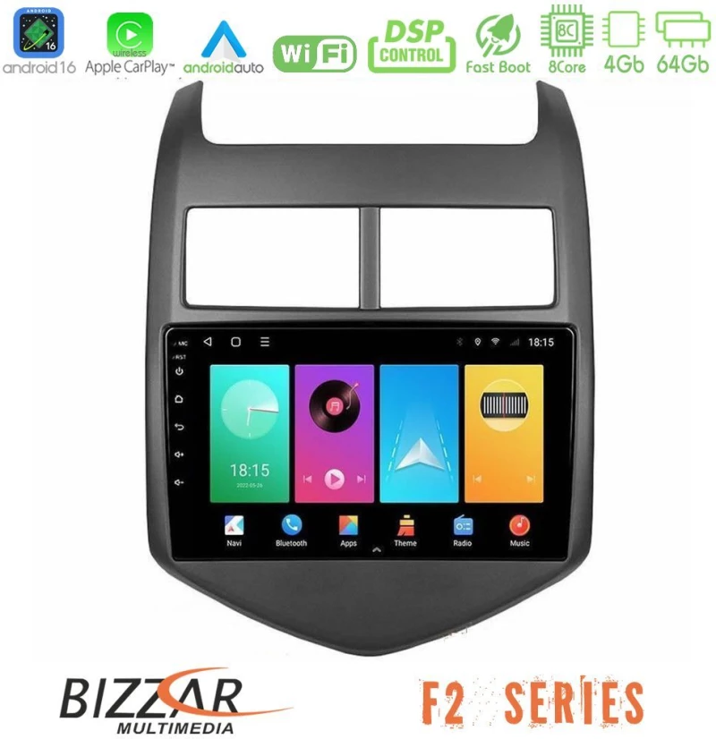 Bizzar F2 Series 8Core Android16 4+64GB  Chevrolet Aveo 2011-2017 Navigation Multimedia Tablet 9"