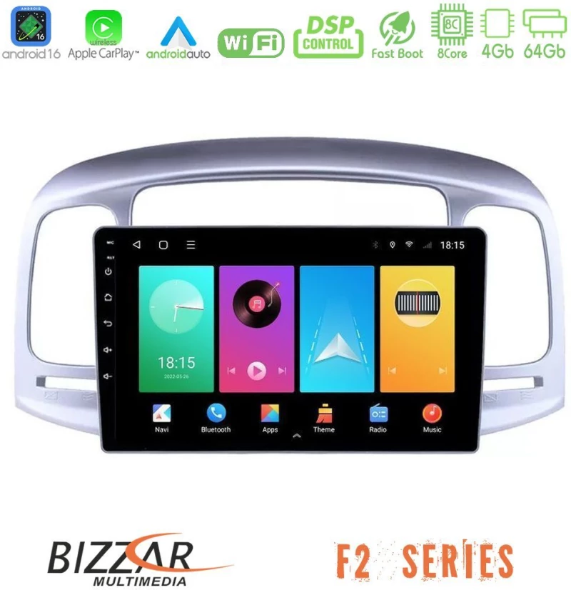 Bizzar F2 Series 8Core Android16 4+64GB  Hyundai Accent 2006-2011 Navigation Multimedia Tablet 9"