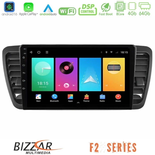 Bizzar F2 Series 8Core Android16 4+64GB  Subaru Legacy/Outback 2002-2008 Navigation Multimedia Tablet 9"