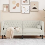 Καναπές Chesterfield Διθέσιος με Στηρίγματα σε Κρεμ Βελούδο |372690
