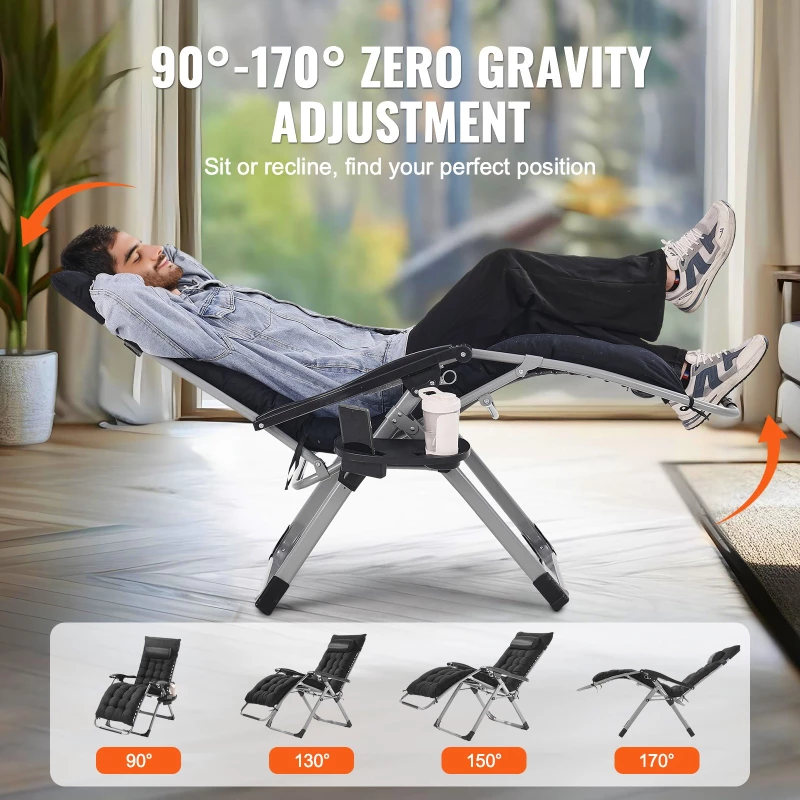 VEVOR Zero Gravity Chair 66 cm Zero Gravity Recliner Lounge Chair Indoor & Outdoor