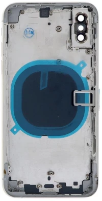 Apple iPhone XS - Back battery door cover middle frame housing with small parts White HQ OEM with Logo
