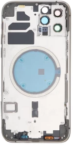 Apple iPhone 12 Pro - Back battery door cover middle frame housing with small parts White OEM with Logo