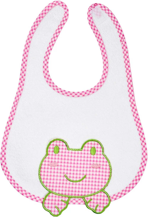 Bunny Bebe Σαλιάρα Πλαστικοποιημένης Πετσέτας Βατραχάκι Ροζ Καρό