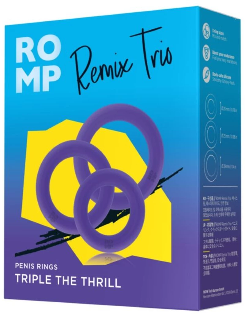 ROMP - REMIX TRIO SET OF 3 PURPLE SILICONE PENIS RINGS