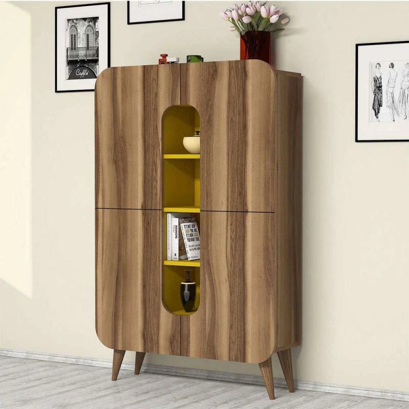Ντουλάπι Mine 845HCT3909 93x31,8x144cm Walnut-Yellow Μοριοσανίδα, Μελαμίνη
