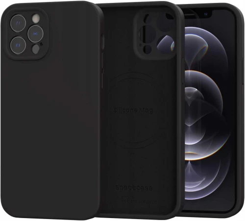 Θήκη iPhone 12 Pro Spacecase Silicone Mag Case Σιλικόνης με MagSafe - Black (5905719138660)