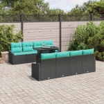 vidaXL Σετ Καναπέ Κήπου 7 pcs Μαύρο και μπλε συνθετικό ρατάν