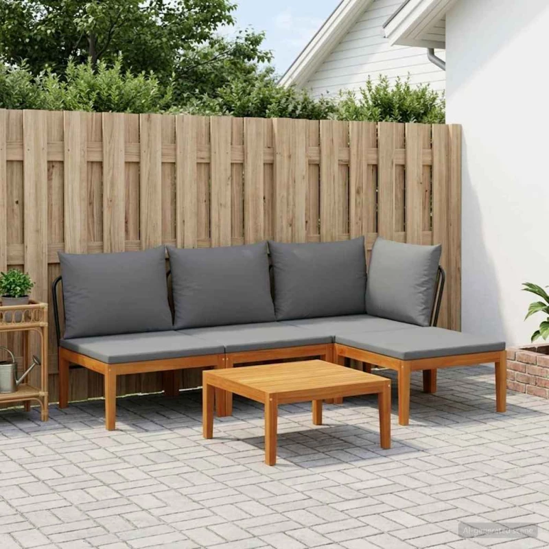 vidaXL 5 pcs Σετ Lounge Κήπου με Μαξιλάρια Στερεό Acacia Ξύλο & Σχοινί