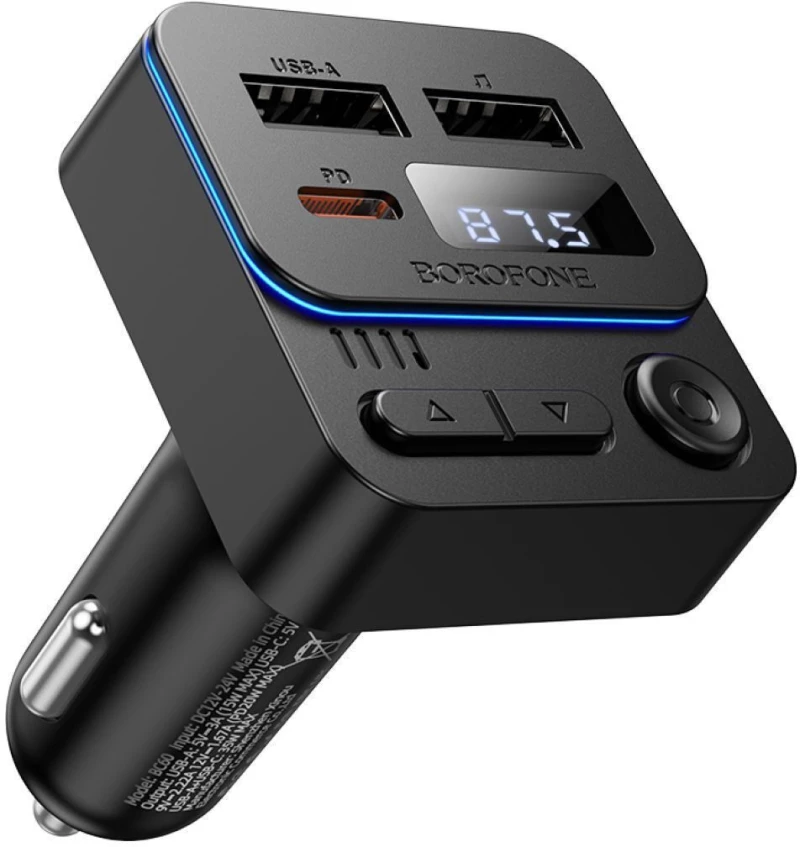 Borofone BC60 Hero FM Transmitter Αυτοκινήτου Bluetooth με 2x USB, USB-C PD 20W & MP3 Player Μαύρο