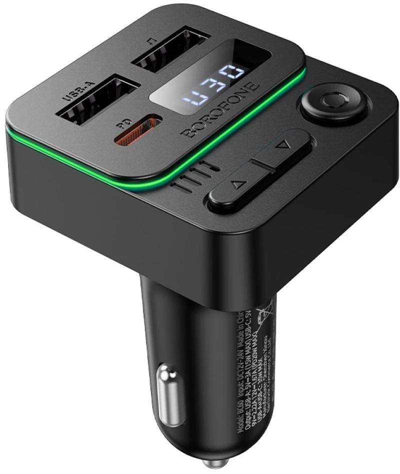 Borofone BC60 Hero FM Transmitter Αυτοκινήτου Bluetooth με 2x USB, USB-C PD 20W & MP3 Player Μαύρο