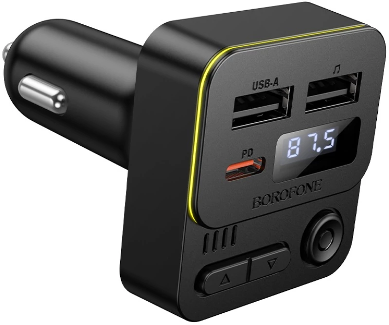 Borofone BC60 Hero FM Transmitter Αυτοκινήτου Bluetooth με 2x USB, USB-C PD 20W & MP3 Player Μαύρο