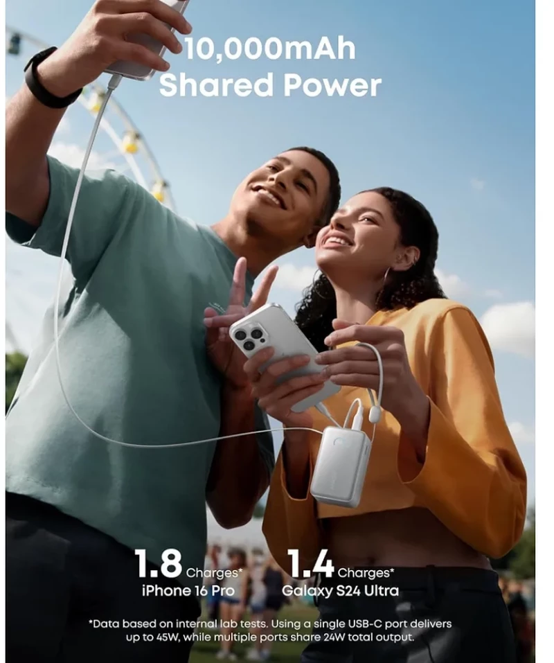 Anker Power Bank Nano 10000mAh 45W με Θύρα USB-A / Type-C και Καλώδιο Type-C  White