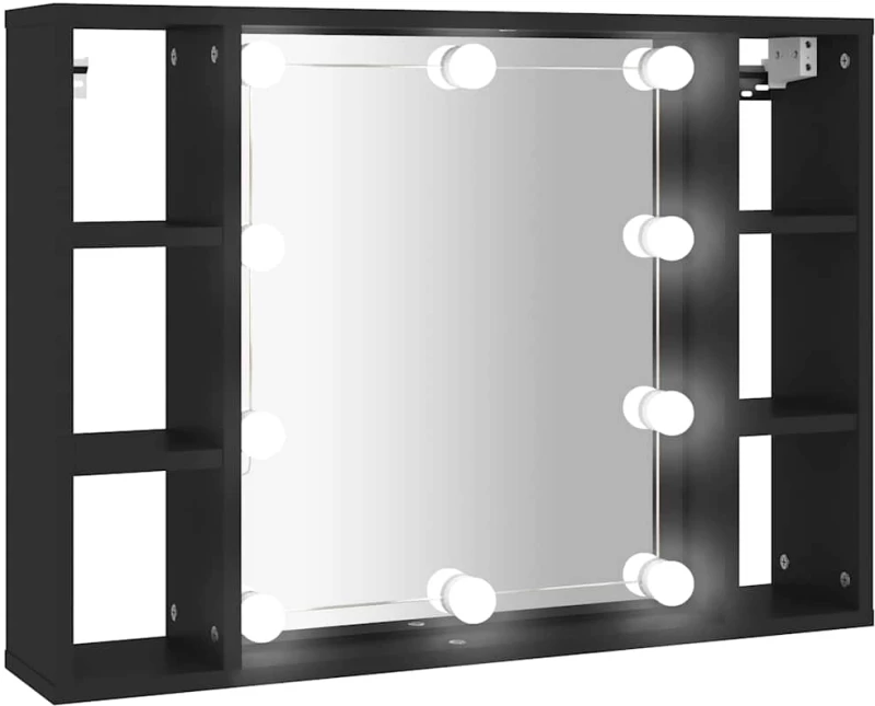 vidaXL Έπιπλο Καθρέπτη με LED Μαύρο 76 x 15 x 55 εκ.