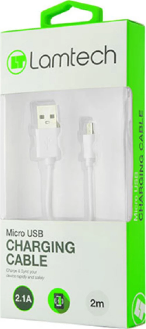 Lamtech Regular USB 2.0 to micro USB Cable Λευκό 2m (LAM440993)