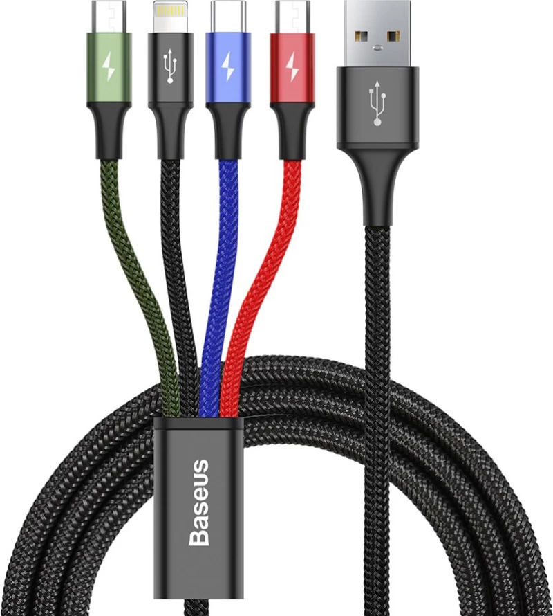 Baseus Braided USB to Lightning / 2x Type-C / micro USB Cable Πολύχρωμο 1.2m (CA1T4-B01)