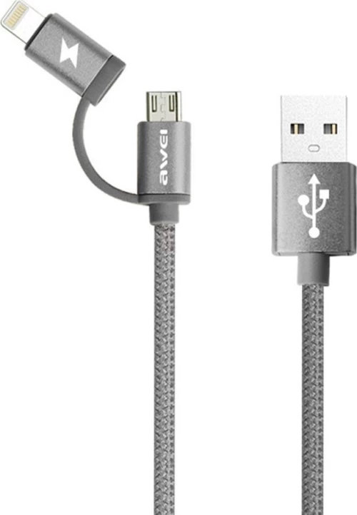 Awei Braided USB to Lightning / micro USB Cable Γκρι 0,2m (CL-930)