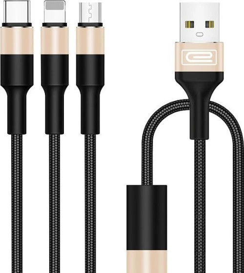 Braided USB to Lightning / Type-C / micro USB Cable Μαύρο 1.2m (EC-IMC041)