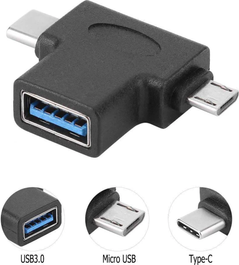 Powertech USB-A female - USB-C / micro USB male (CAB-U117)