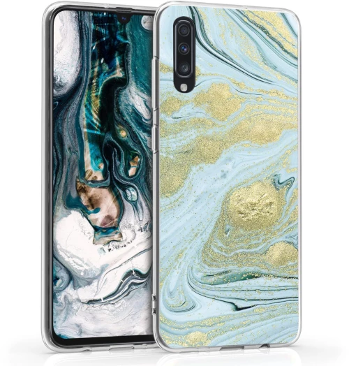 Θήκη kwmobile Compatible For Samsung Galaxy A70 Metallic Marble Gold / White / Black