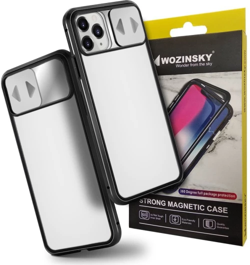 Wozinsky Magnetic Cam Slider Case Full Body Cover built-in front glass lens rotector for Huawei P40 black