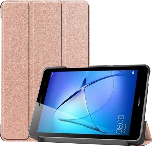 Huawei MatePad T8 8" (2020 Release) - Θήκη Βιβλίο Tri-Fold Gold Rose με Βάση Στήριξης και πίσω κάλυμμα σιλικόνης διάφανο (oem)