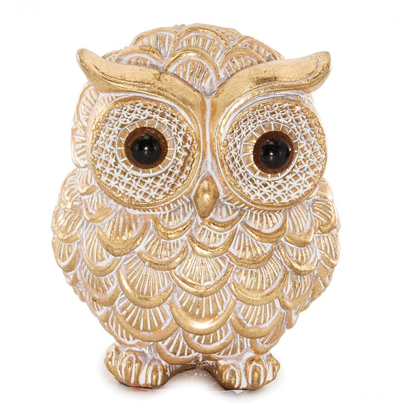 Διακοσμητική κουκουβάγια εκρού/χρυσό Polyresin 8,5cm syllogi ΗΧ-683